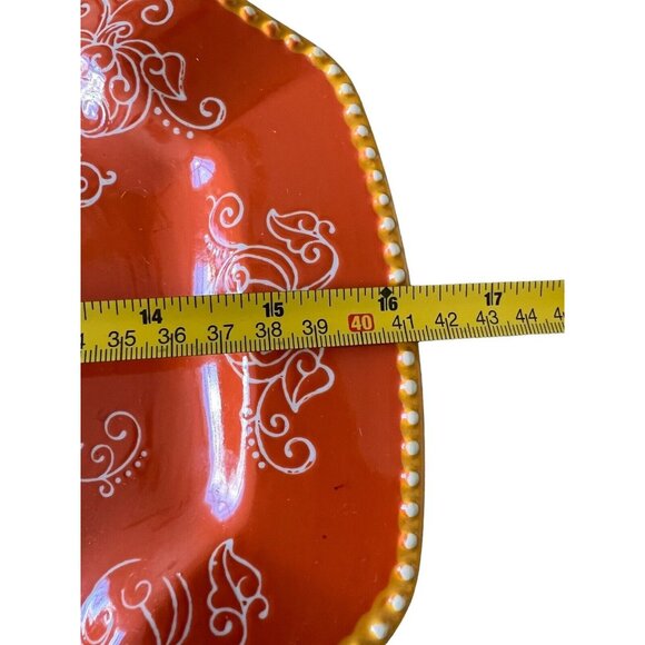 Tara Temptations Pumpkin Floral Lace Platter Serving Tray  Orange 16 In X 10 In - Picture 5 of 8